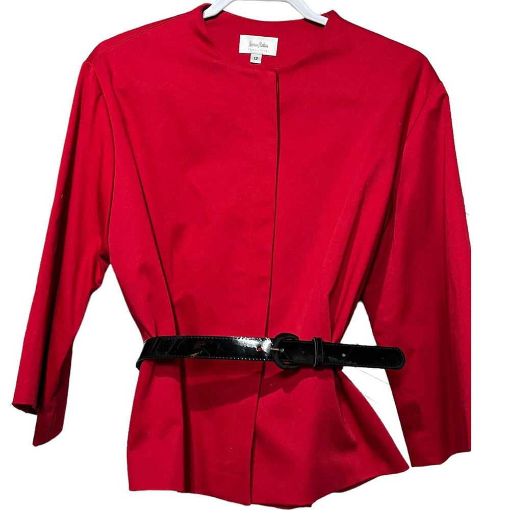 Women’s Neiman Marcus Red Button Up Blazer Shirt With Belt